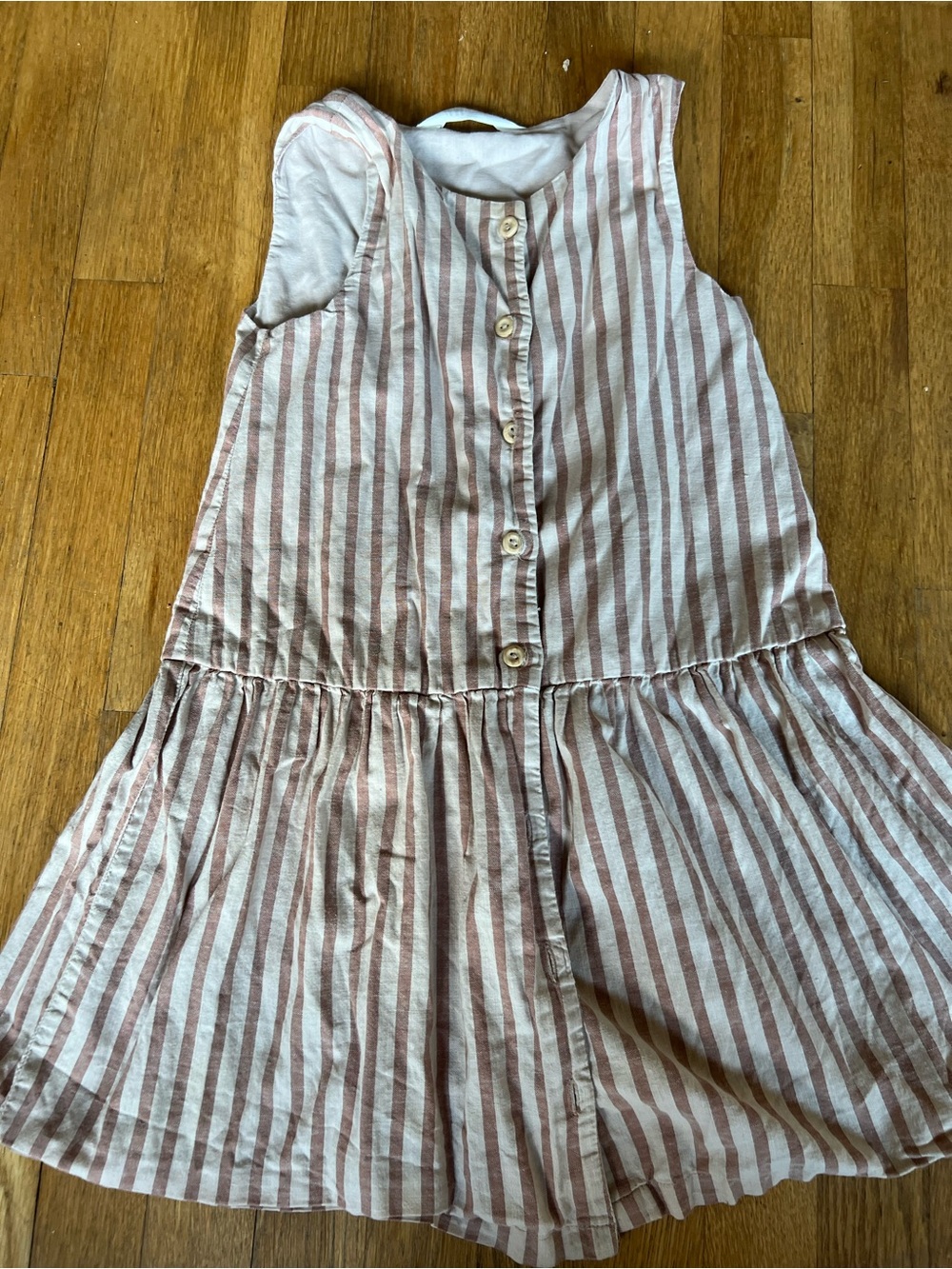 H&M Striped Sleeveless Button-Front Dress in White and Dusty Pink